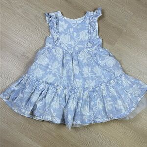 Jason Wu  Blue and White Floral Sun Dress Ruffle Sleeve Rose Buttons 3T